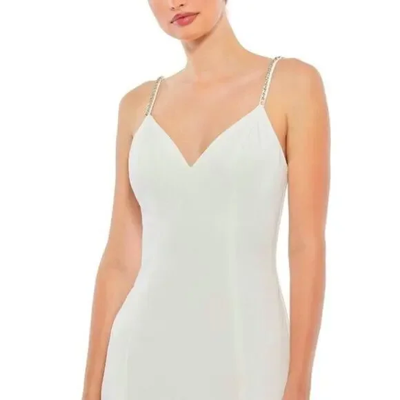 FLAWED -NWT Mac Duggal Sweetheart Evening Gown Rhinestone Accents White 14 #8562 - Picture 3 of 10